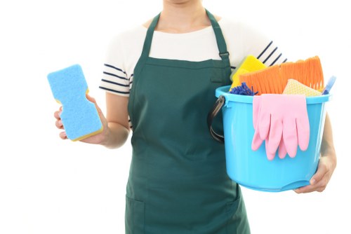 Carpet cleaning team applying health and safety procedures