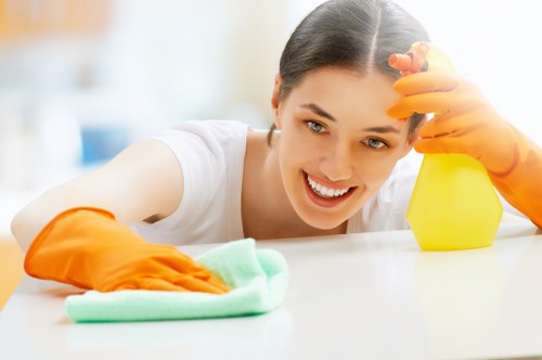 Professional technician treating a fabric sofa in Berrylands